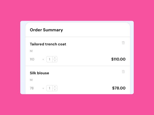 Pastachio order summary with item prices